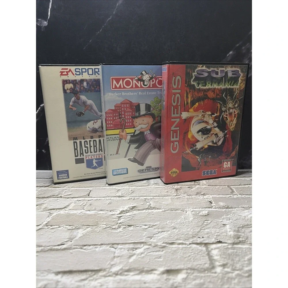 Sega Genesis Lot Sub Terrania Monopoly MLBPA Baseball CIB NM Cartridges